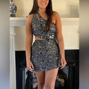 Rachel Allen sz 8 mirror ball mini dress. One shoulder.